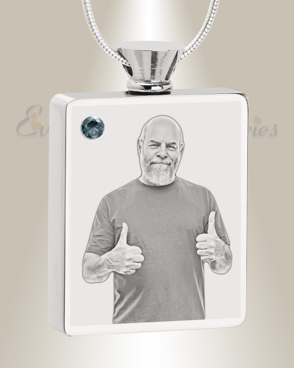 December Birthstone Rectangle Stainless Steel Photo Engraved Ash Pendant