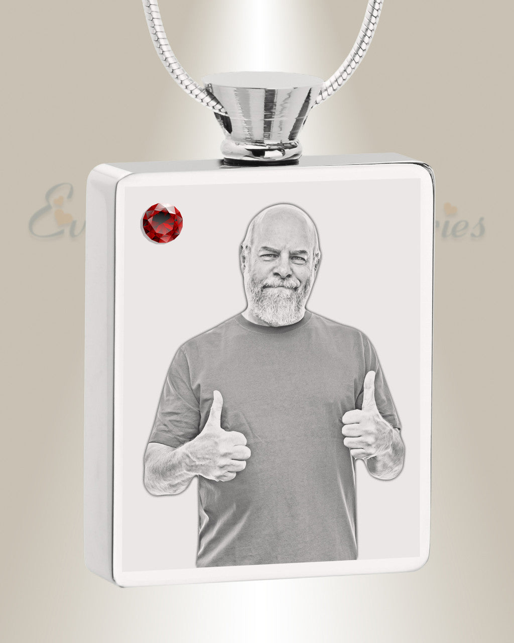January Birthstone Rectangle Stainless Steel Photo Engraved Ash Pendant