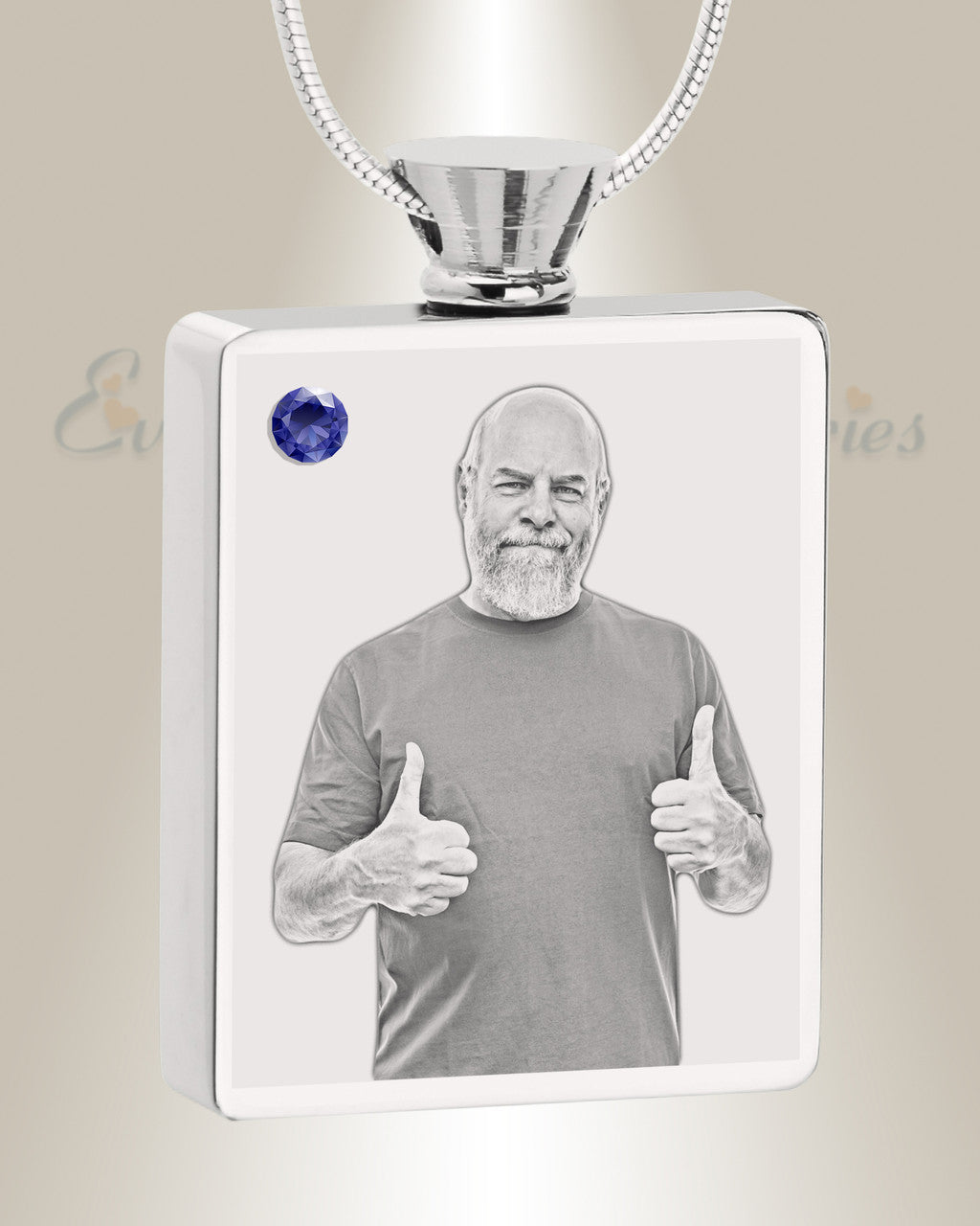 September Birthstone Rectangle Stainless Steel Photo Engraved Ash Pendant
