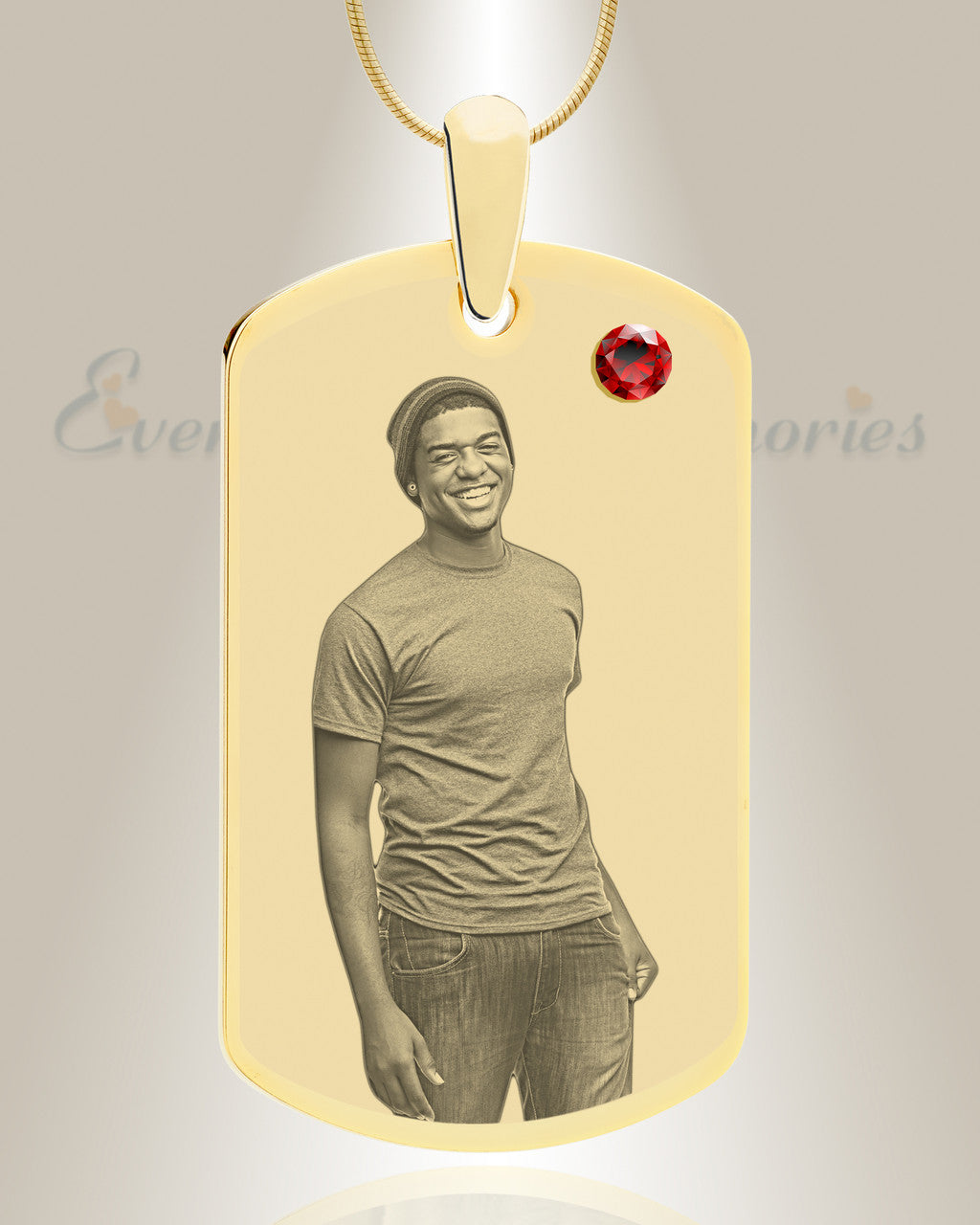 Birthstone Large Dog Tag January Photo Engraved Gold Plated over Stainless Keepsake
