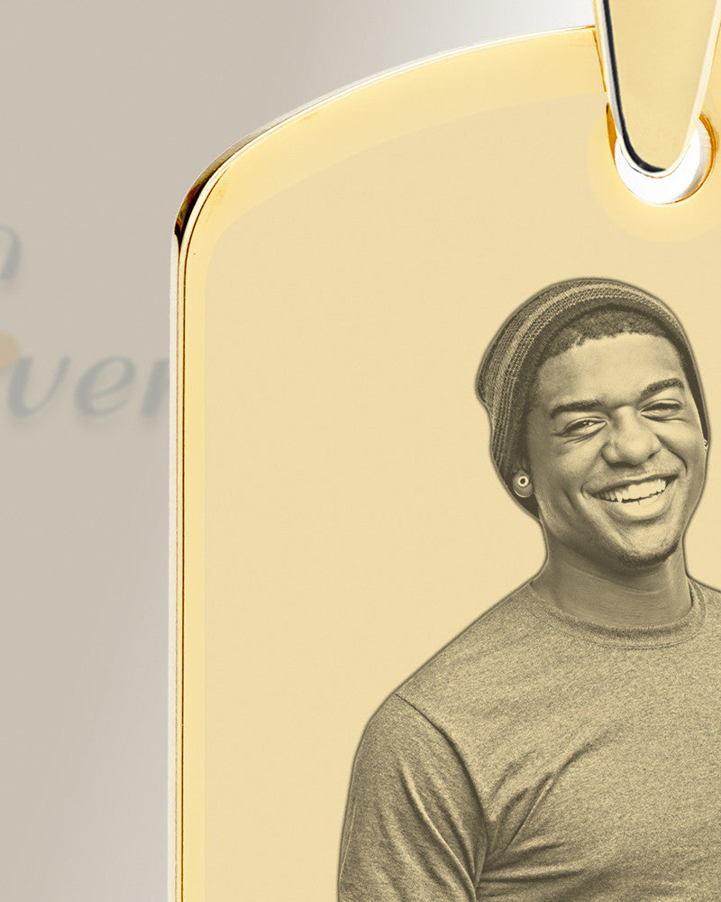 Birthstone Large Dog Tag January Photo Engraved Gold Plated over Stainless Keepsake