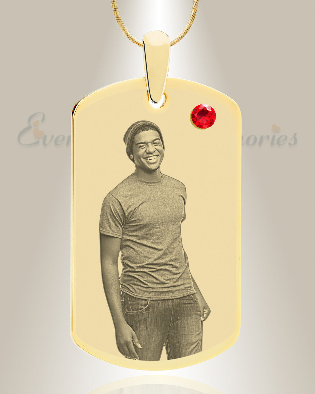 Birthstone Large Dog Tag July Photo Engraved Gold Plated over Stainless Keepsake