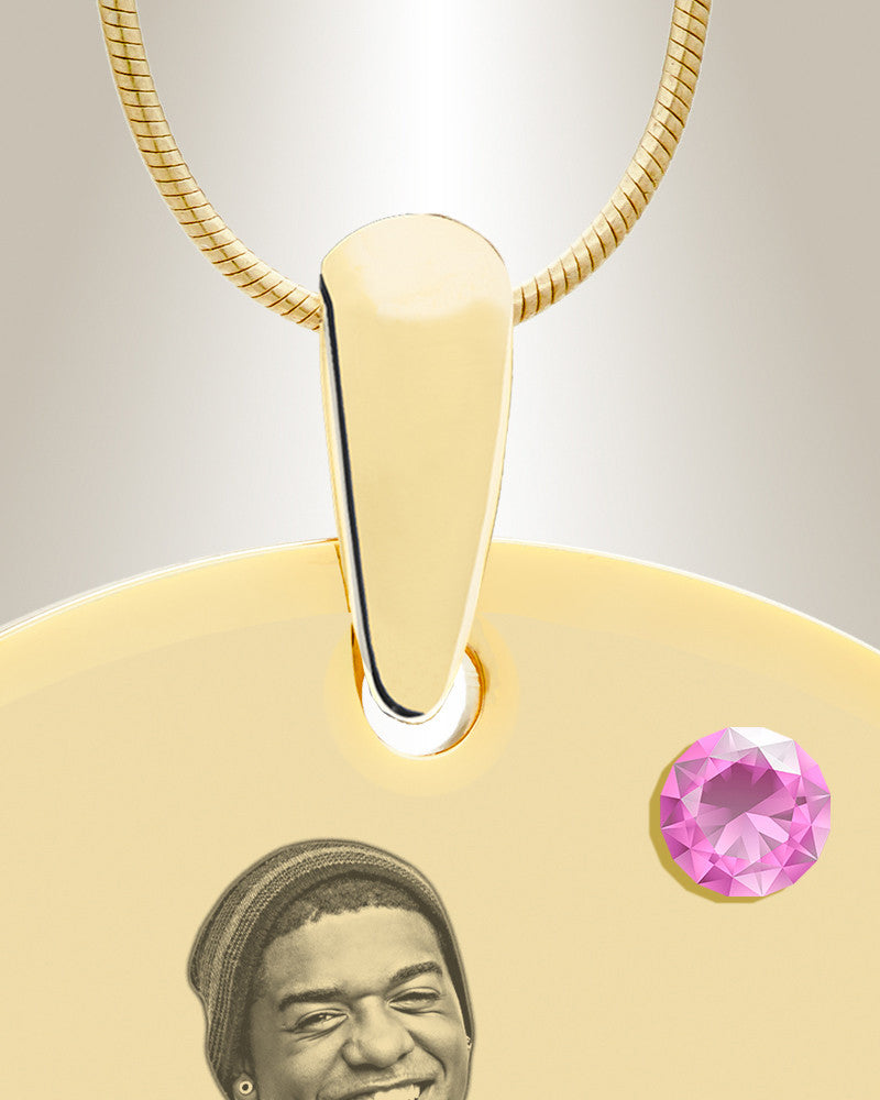 Birthstone Large Dog Tag June Photo Engraved Gold Plated over Stainless Keepsake