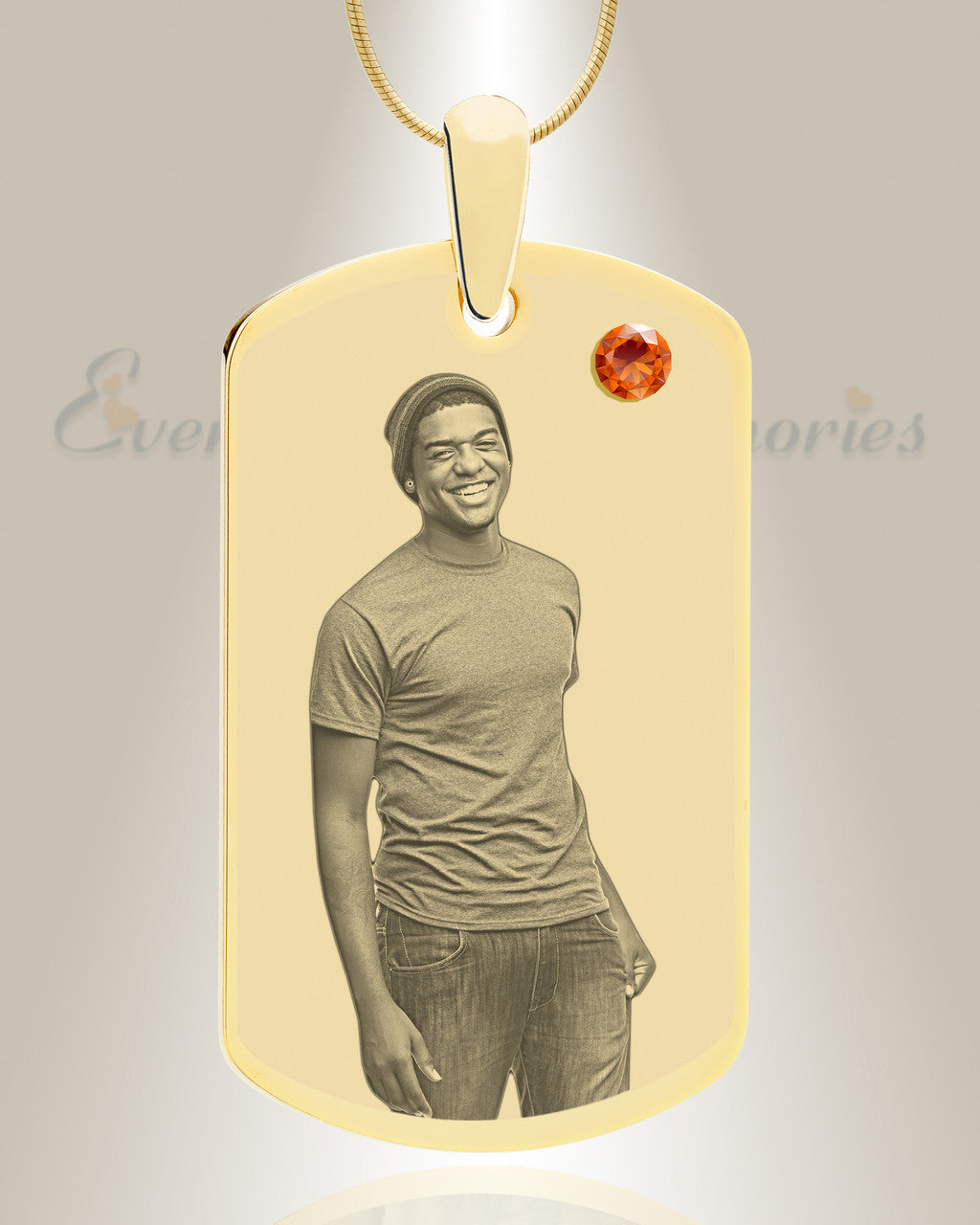 Birthstone Large Dog Tag November Photo Engraved Gold Plated over Stainless Keepsake