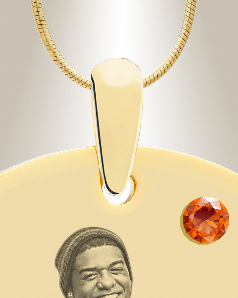 Birthstone Large Dog Tag November Photo Engraved Gold Plated over Stainless Keepsake