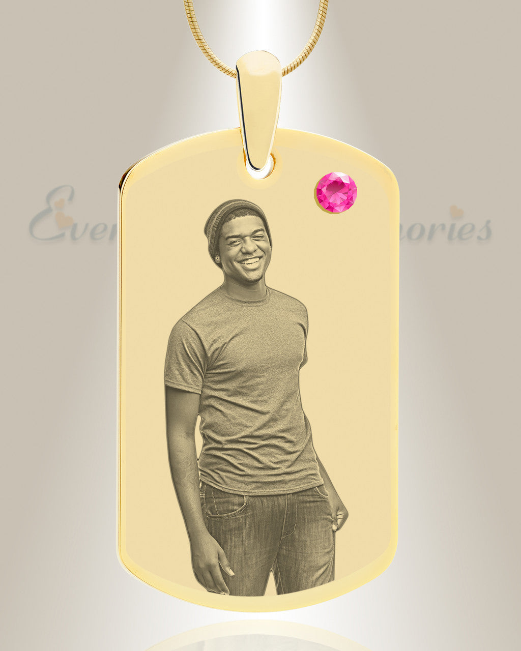 Birthstone Large Dog Tag October Photo Engraved Gold Plated over Stainless Keepsake