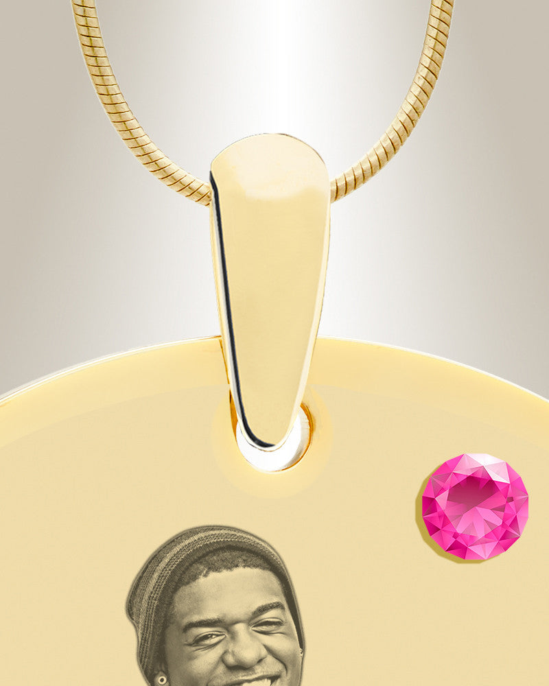 Birthstone Large Dog Tag October Photo Engraved Gold Plated over Stainless Keepsake