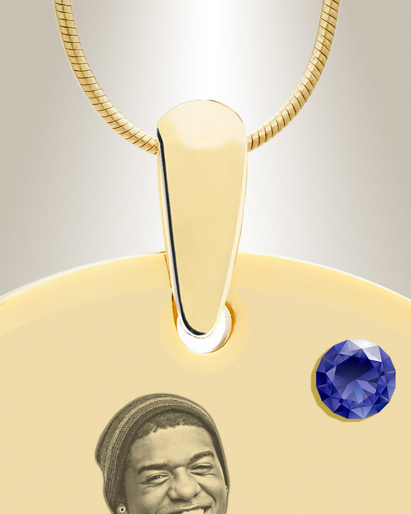 Birthstone Large Dog Tag September Photo Engraved Gold Plated over Stainless Keepsake