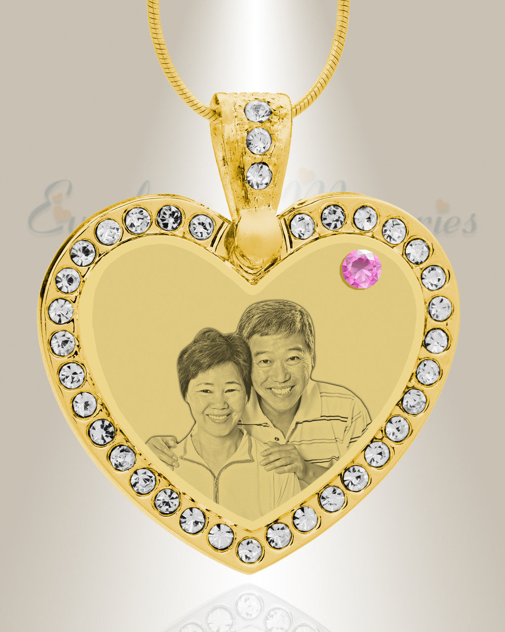 Birthstone Gem Heart June Photo Engraved Gold Plated over Stainless Keepsake