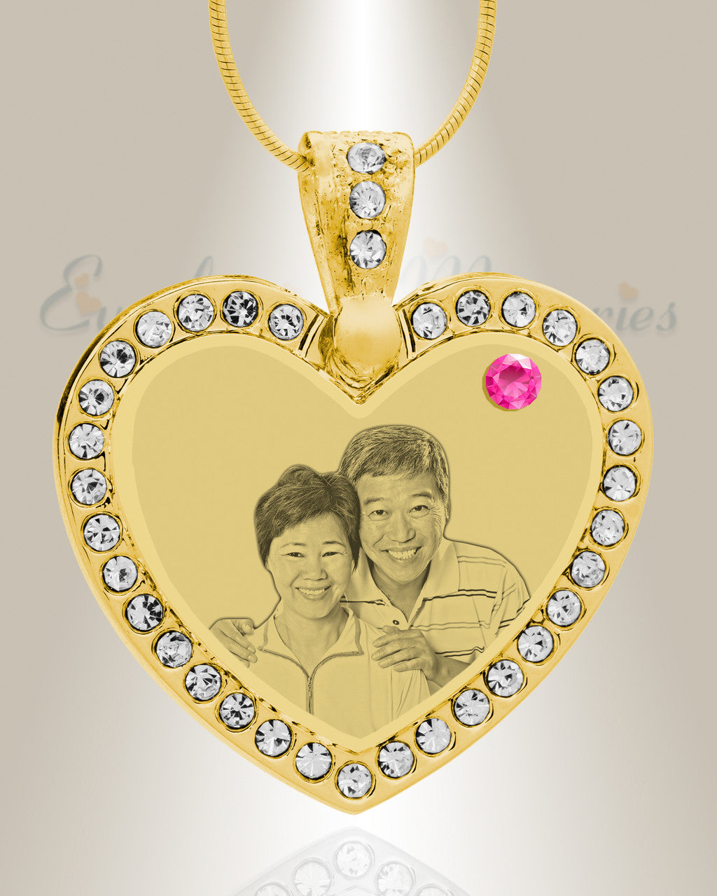 Birthstone Gem Heart October Photo Engraved Gold Plated over Stainless Keepsake