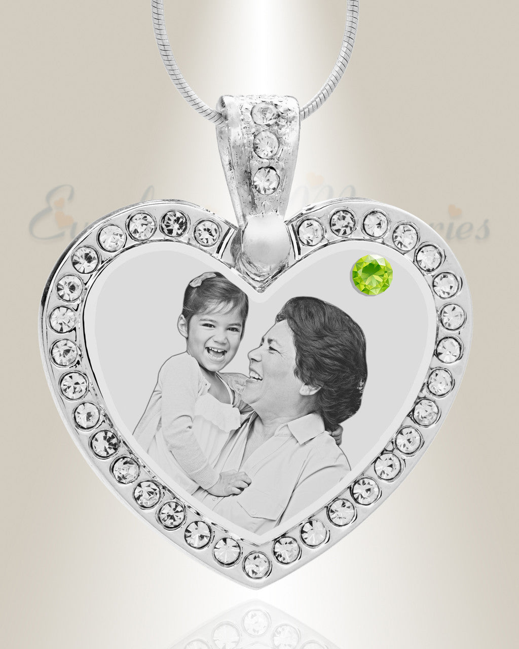 Birthstone Gem Heart August Photo Engraved Stainless Keepsake