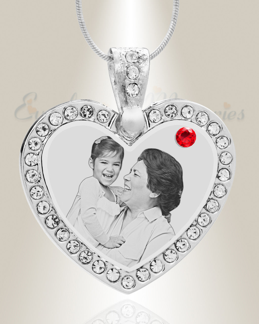 Birthstone Gem Heart July Photo Engraved Stainless Keepsake