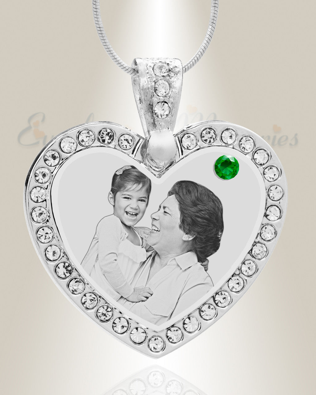 Birthstone Gem Heart May Photo Engraved Stainless Keepsake