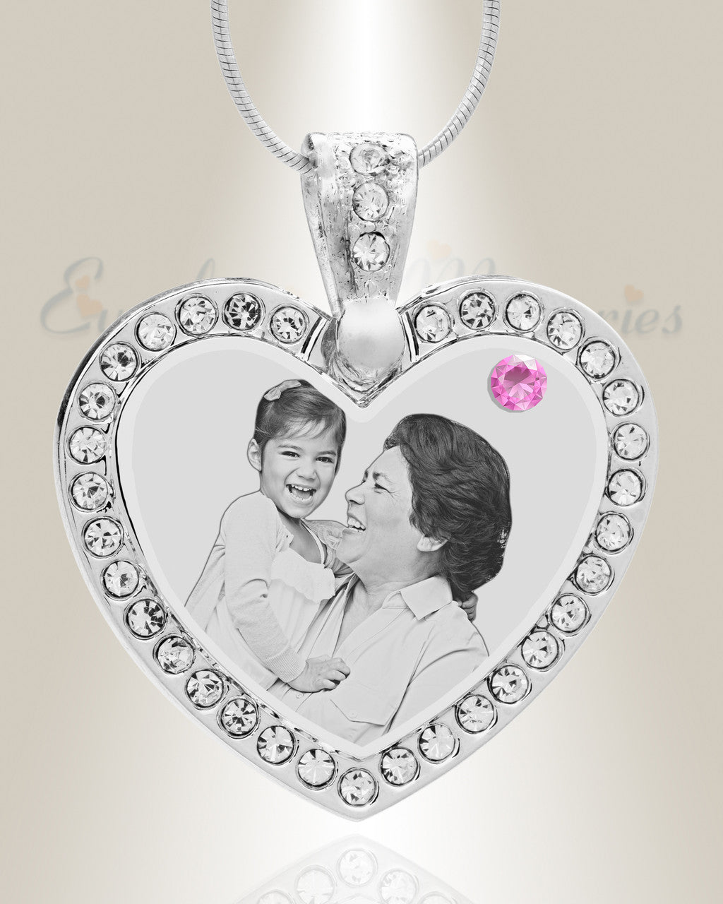 Birthstone Gem Heart June Photo Engraved Stainless Keepsake