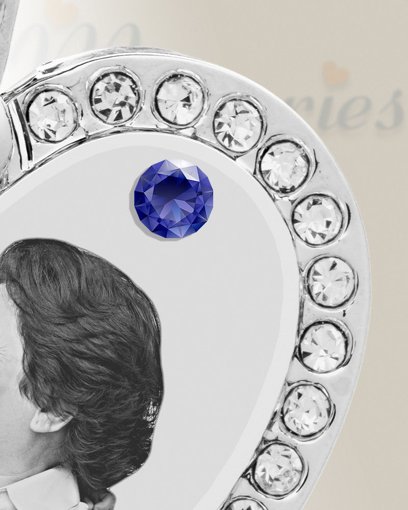 Birthstone Gem Heart September Photo Engraved Stainless Keepsake