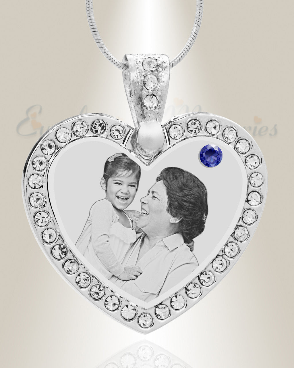 Birthstone Gem Heart September Photo Engraved Stainless Keepsake