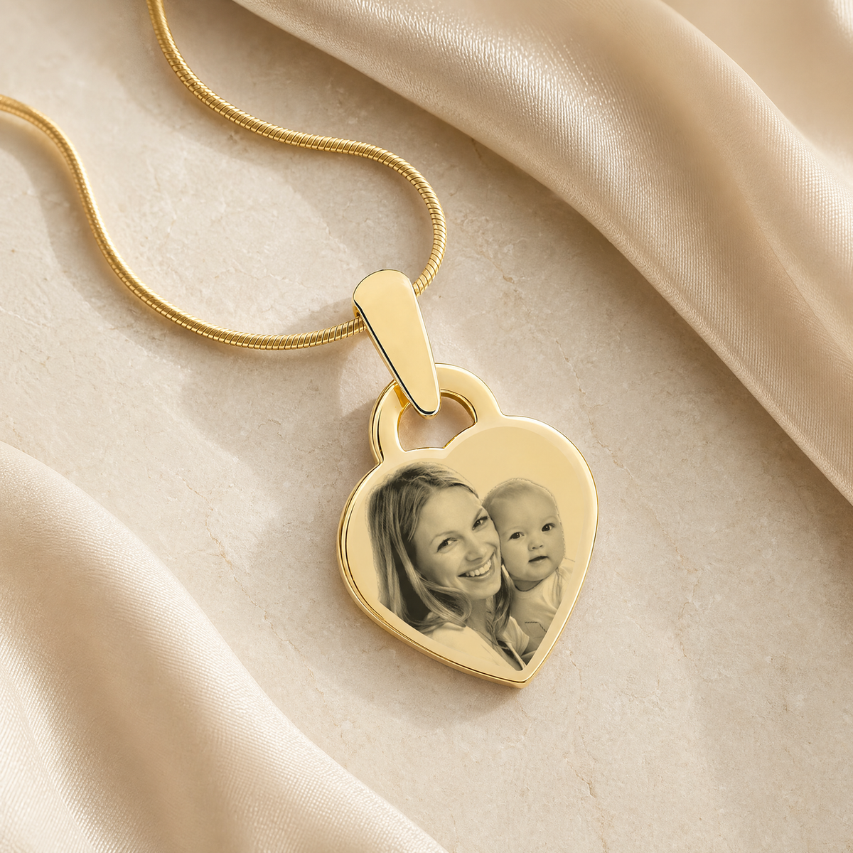 Small Heart Photo Engraved Gold Plated over Stainless Keepsake