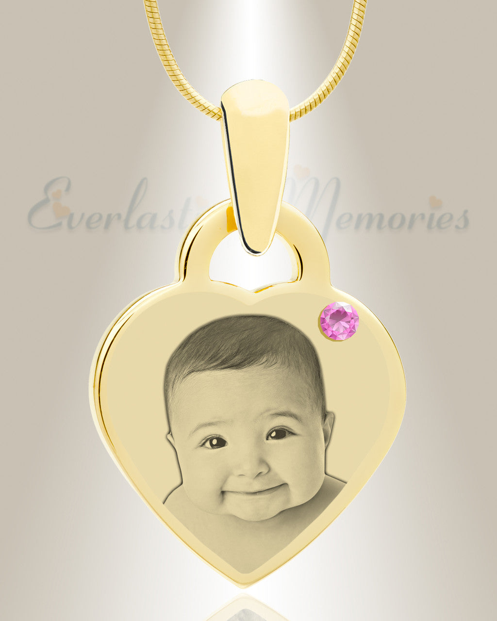 Birthstone Small Heart June Photo Engraved Gold Plated over Stainless Keepsake