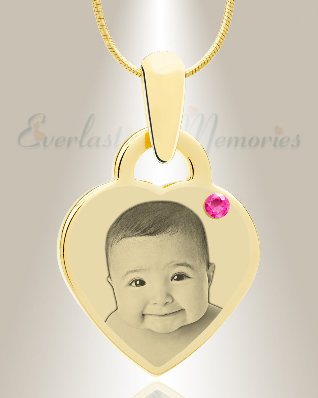 Birthstone Small Heart October Photo Engraved Gold Plated over Stainless Keepsake