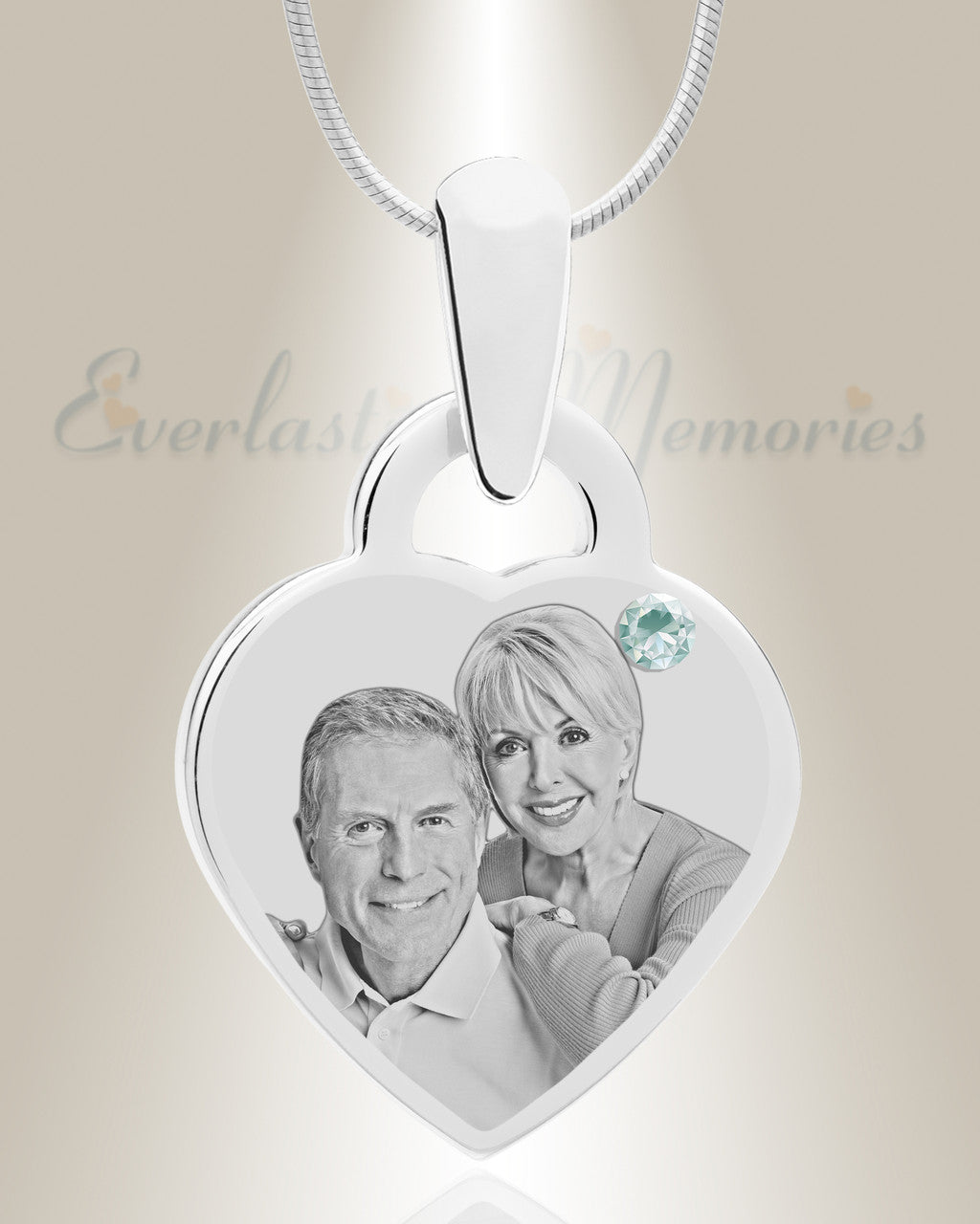 Birthstone Small Heart April Picture Engraved Stainless Keepsake