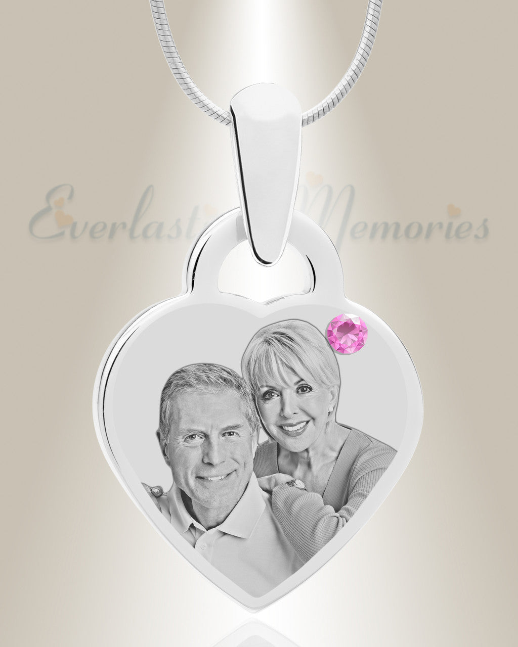 Birthstone Small Heart June Picture Engraved Stainless Keepsake