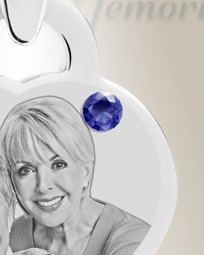 Birthstone Small Heart September Picture Engraved Stainless Keepsake