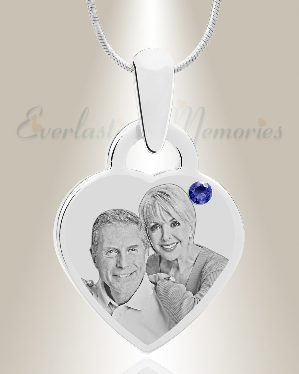 Birthstone Small Heart September Picture Engraved Stainless Keepsake