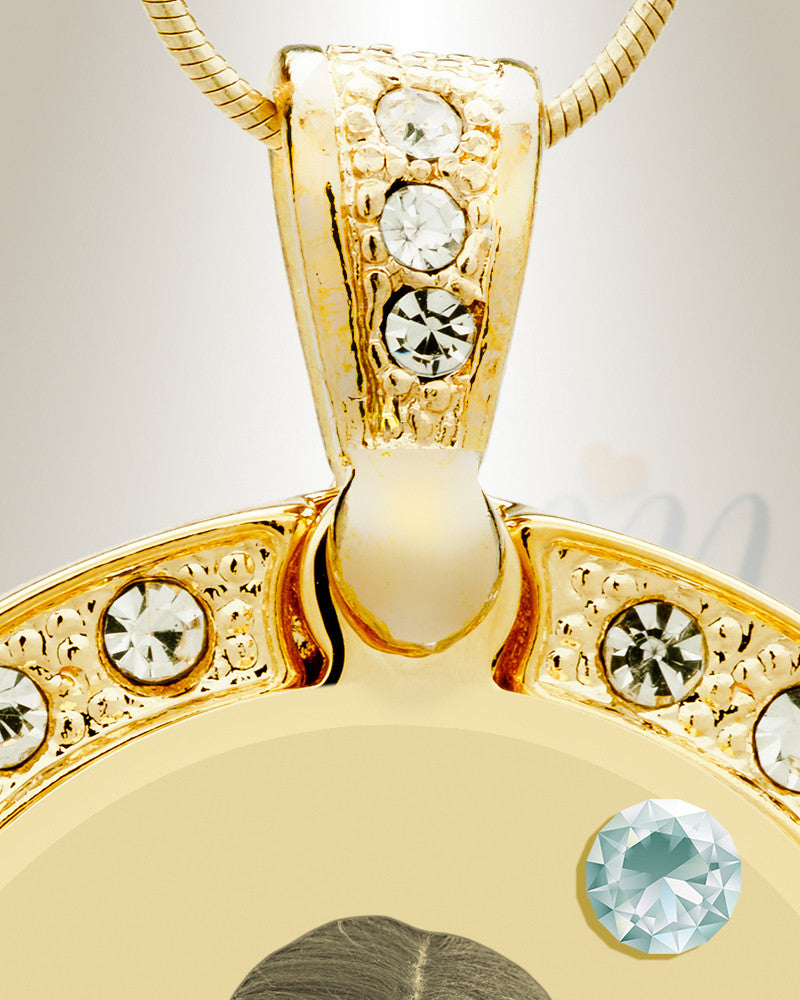 Birthstone Gem Circle April Photo Engraved Gold Plated over Stainless Keepsake