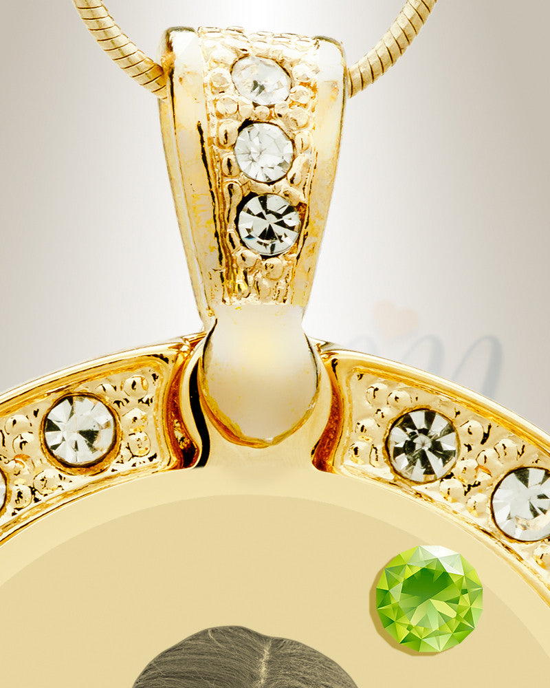 Birthstone Gem Circle August Photo Engraved Gold Plated over Stainless Keepsake