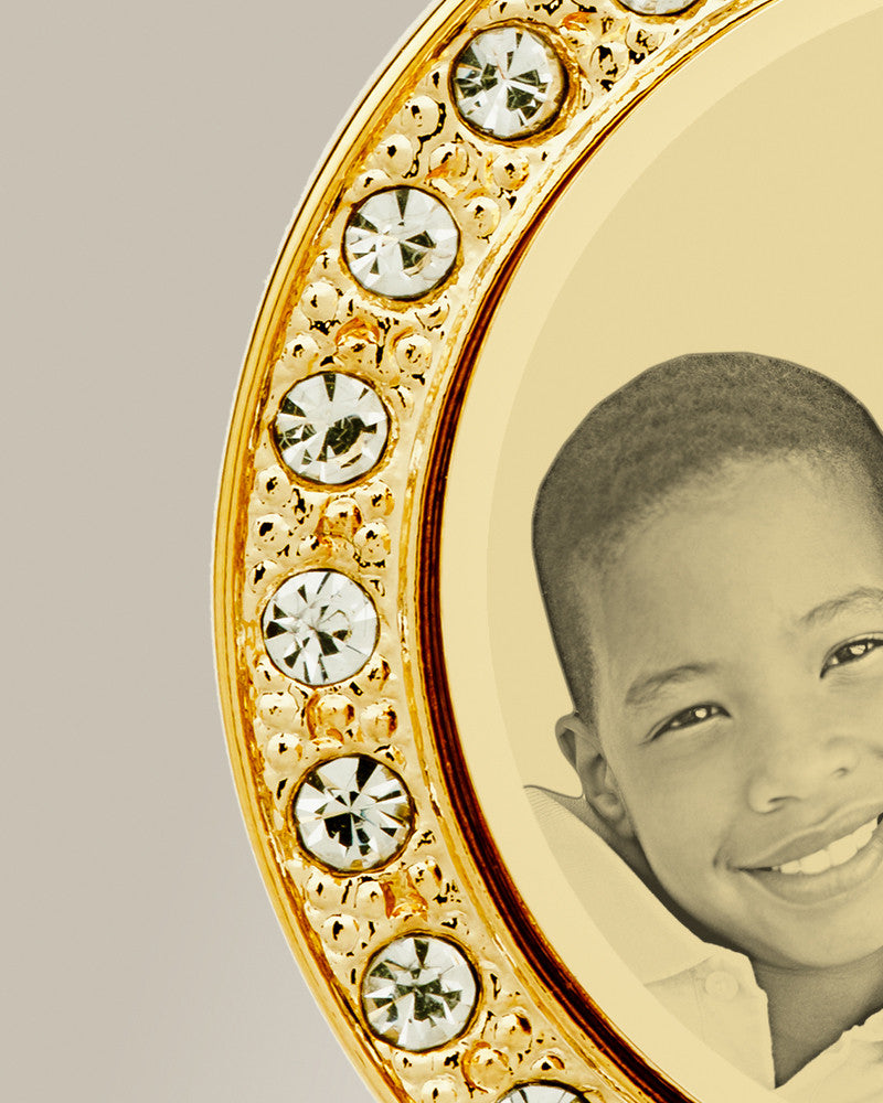Birthstone Gem Circle October Photo Engraved Gold Plated over Stainless Keepsake