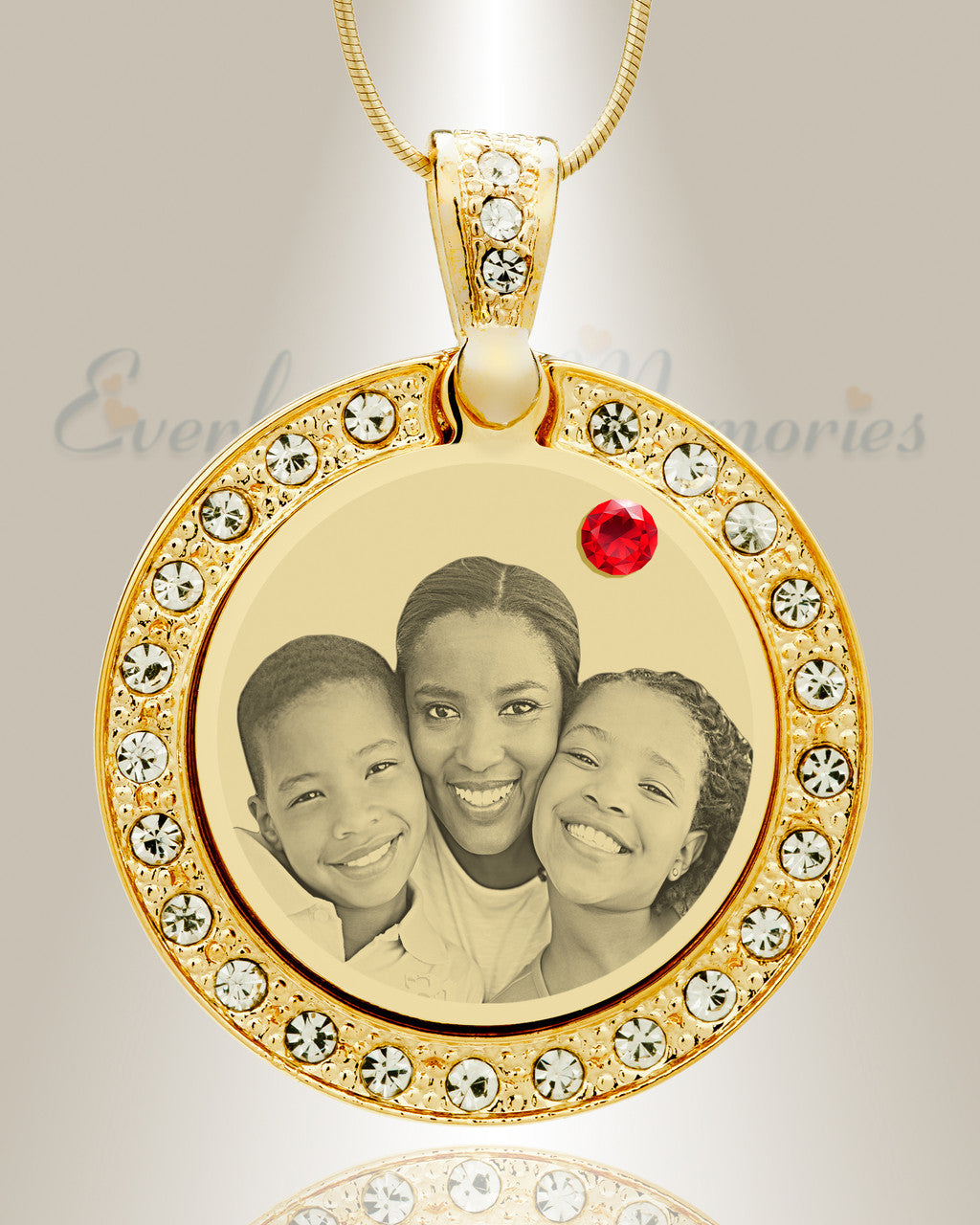 Birthstone Gem Circle July Photo Engraved Gold Plated over Stainless Keepsake