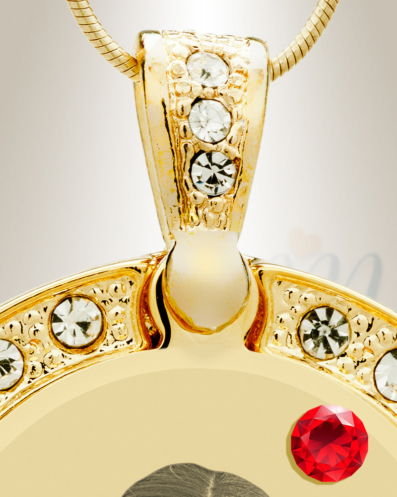 Birthstone Gem Circle July Photo Engraved Gold Plated over Stainless Keepsake