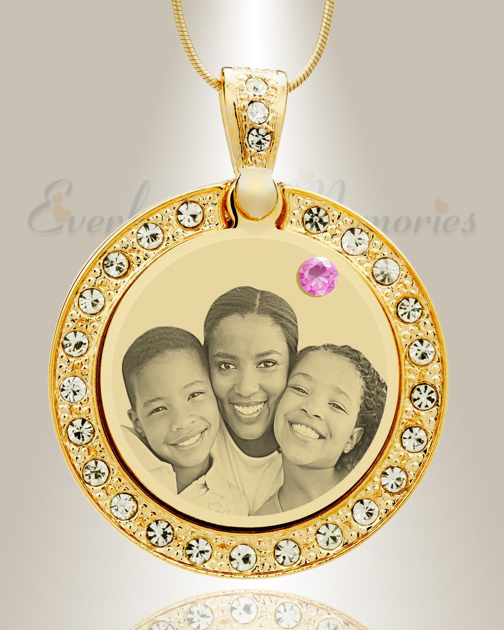 Birthstone Gem Circle June Photo Engraved Gold Plated over Stainless Keepsake
