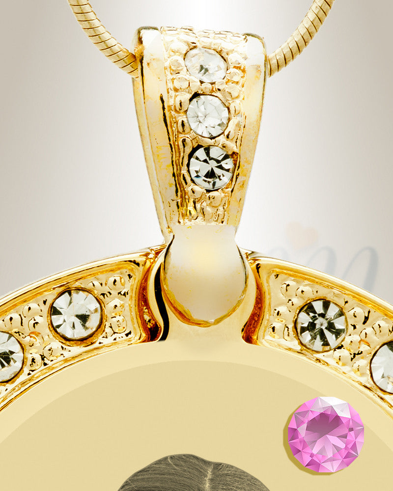 Birthstone Gem Circle June Photo Engraved Gold Plated over Stainless Keepsake