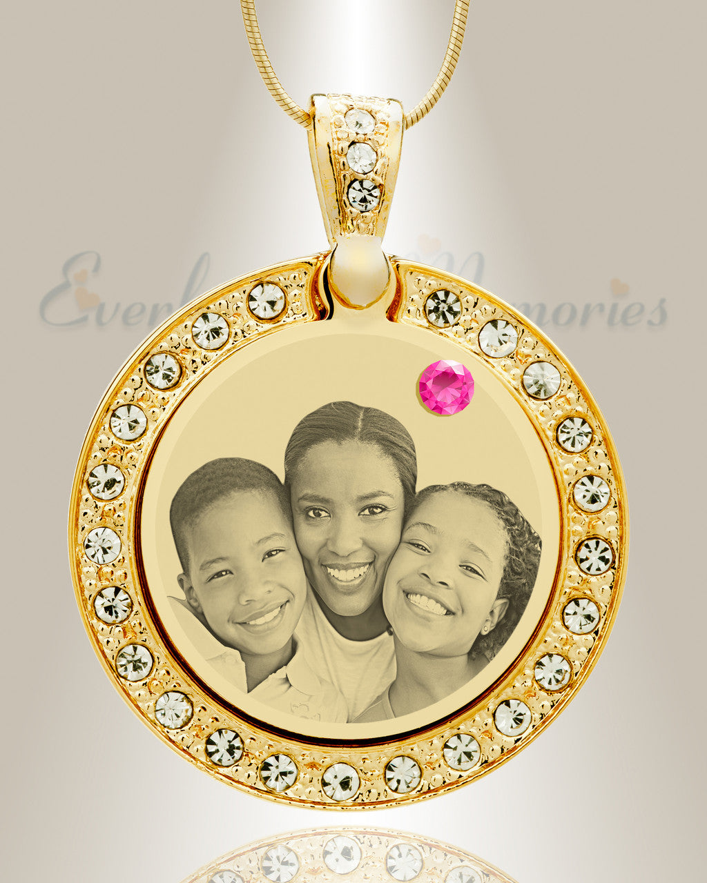 Birthstone Gem Circle October Photo Engraved Gold Plated over Stainless Keepsake
