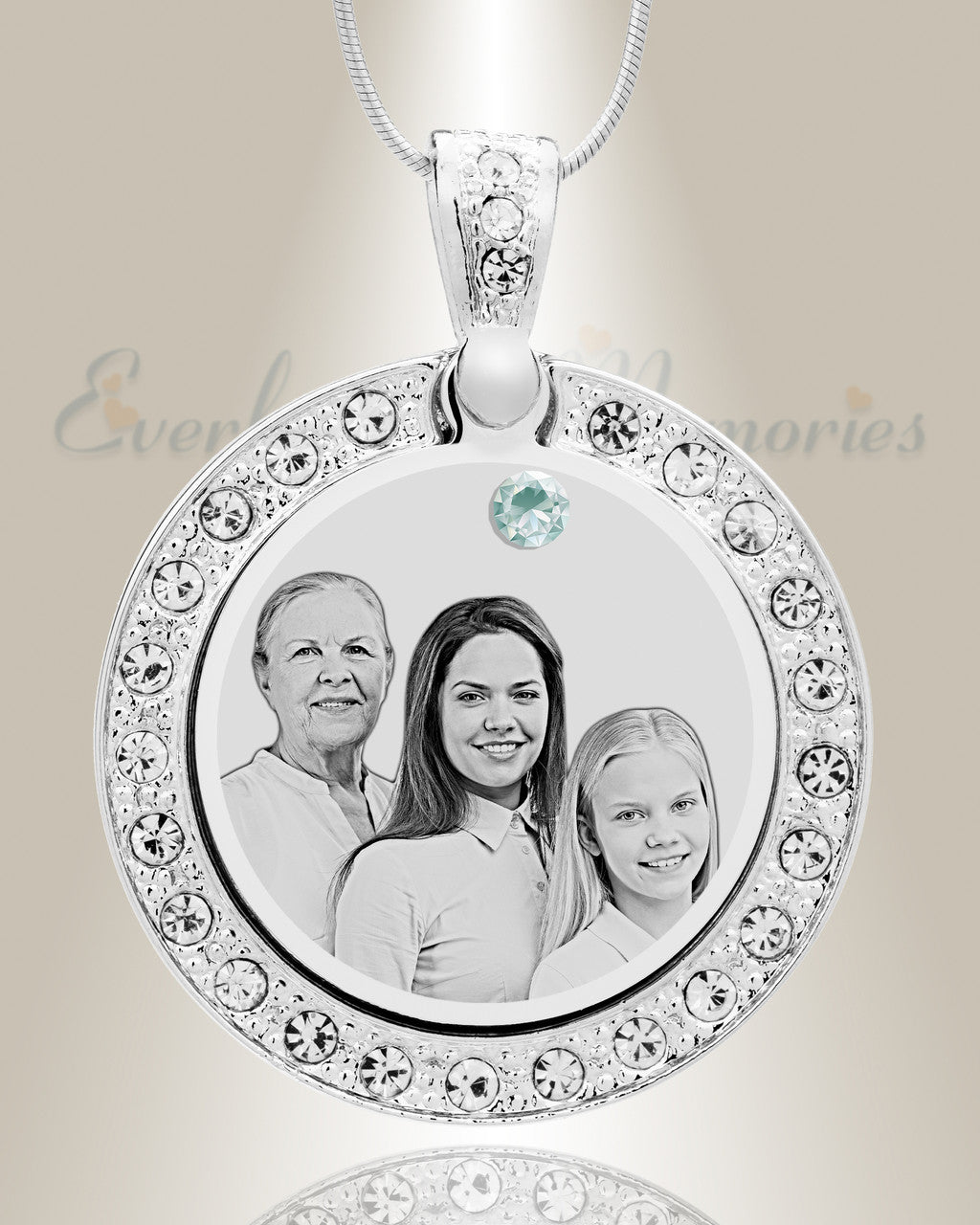 Birthstone Gem Circle April Photo Engraved Stainless Keepsake
