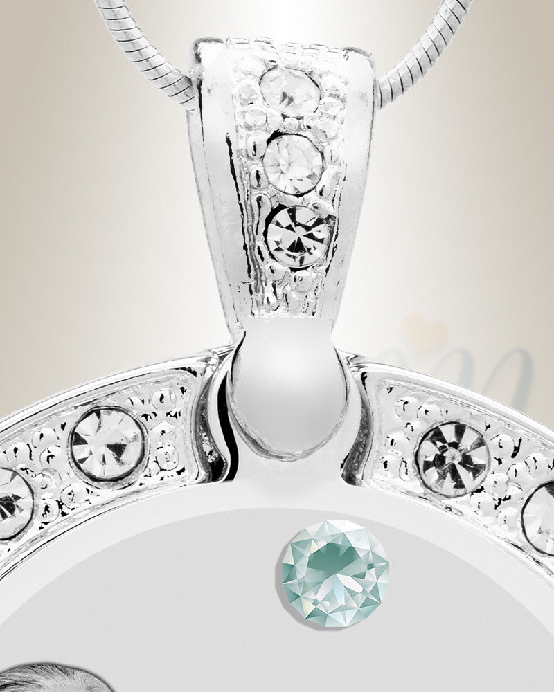 Birthstone Gem Circle April Photo Engraved Stainless Keepsake