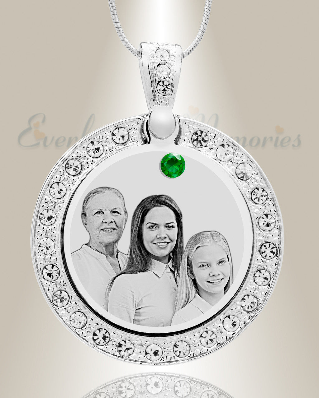 Birthstone Gem Circle May Photo Engraved Stainless Keepsake