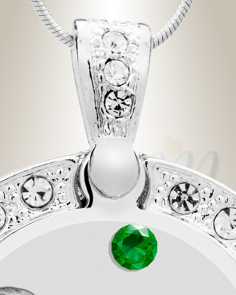 Birthstone Gem Circle May Photo Engraved Stainless Keepsake