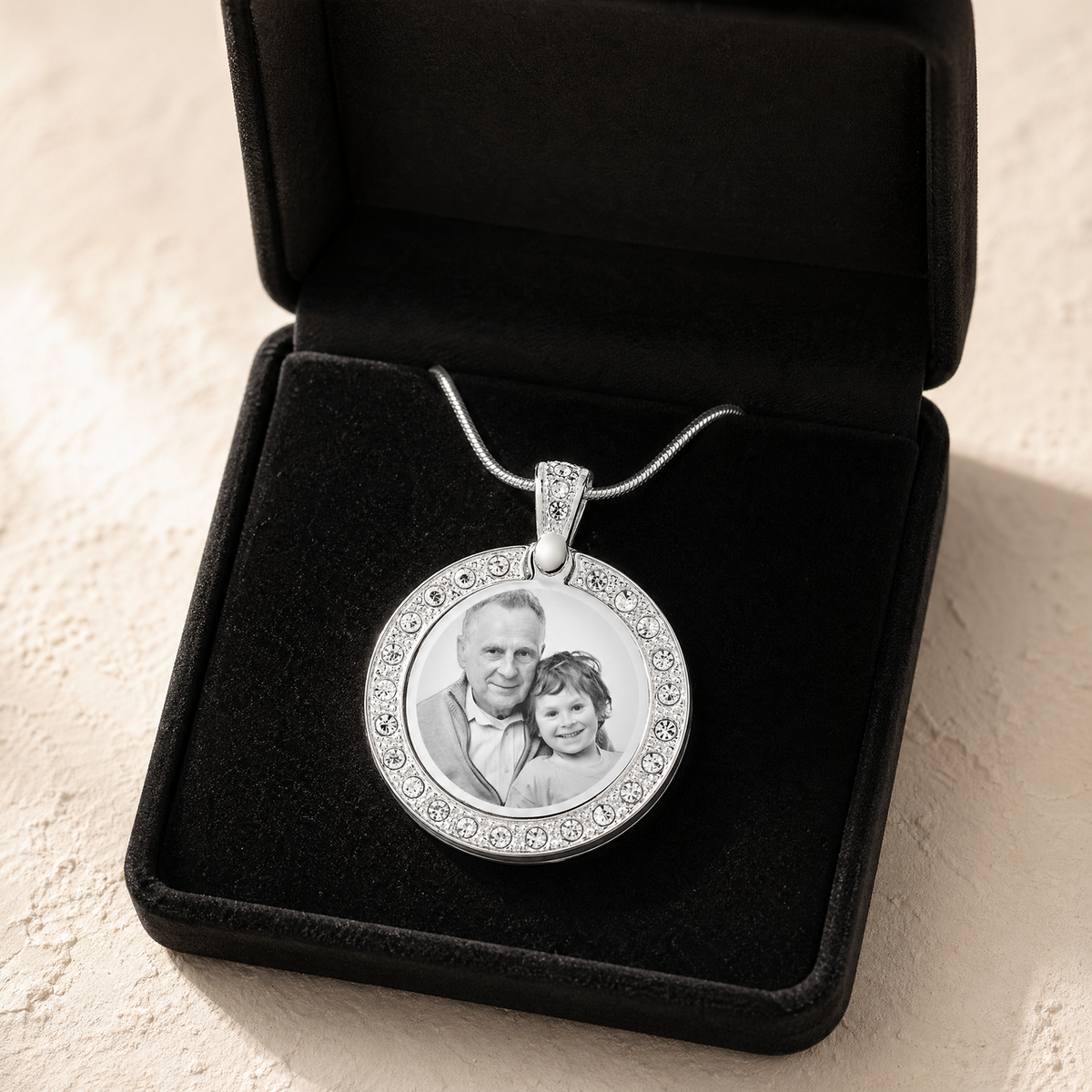Gem Circle Photo Engraved Stainless Keepsake