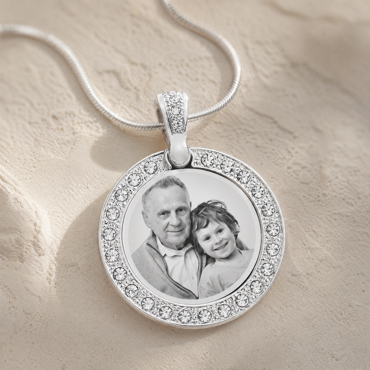 Gem Circle Photo Engraved Stainless Keepsake