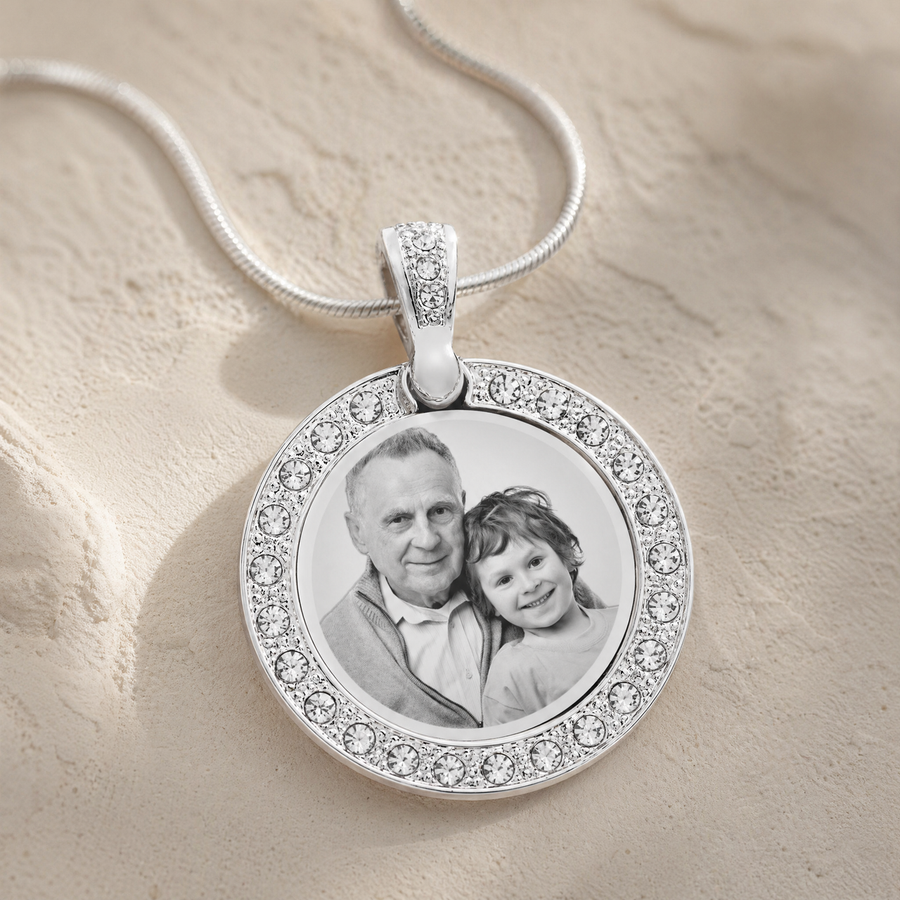 Gem Circle Photo Engraved Stainless Keepsake