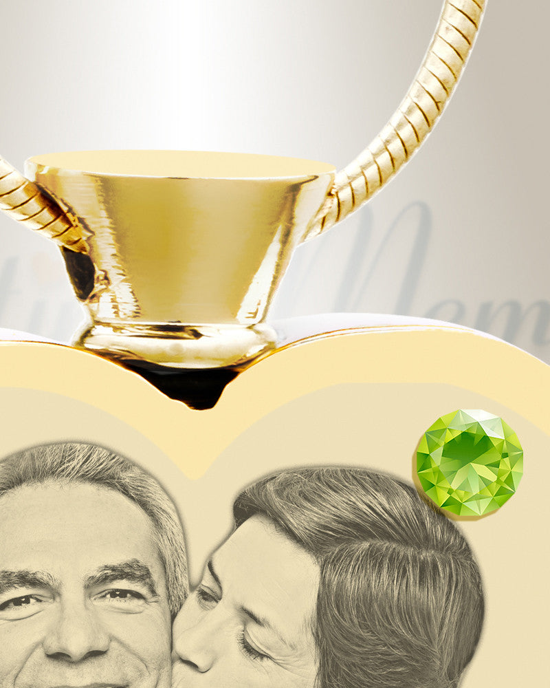 August Birthstone Heart Gold Plated Photo Engraved Ash Pendant