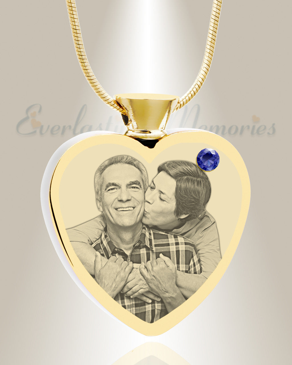 September Birthstone Heart Gold Plated Photo Engraved Ash Pendant
