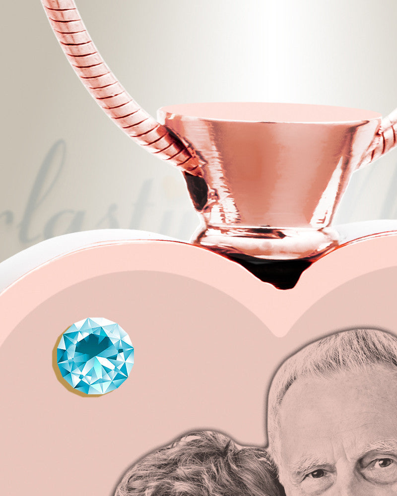 March Birthstone Heart Rose Gold Plated Picture Engraved Ash Pendant