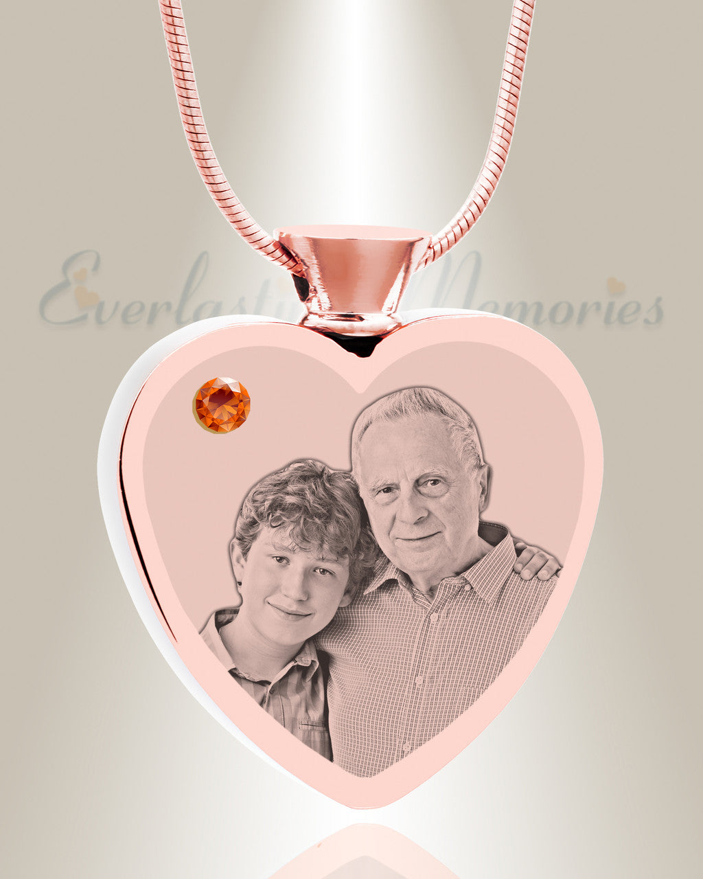 November Birthstone Heart Rose Gold Plated Picture Engraved Ash Pendant