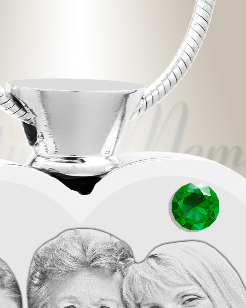 May Birthstone Heart Stainless Steel Picture Engraved Ash Pendant