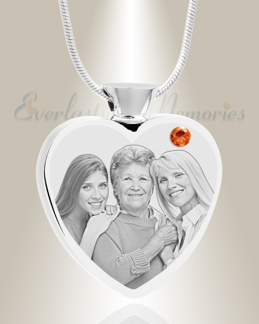 November Birthstone Heart Stainless Steel Picture Engraved Ash Pendant