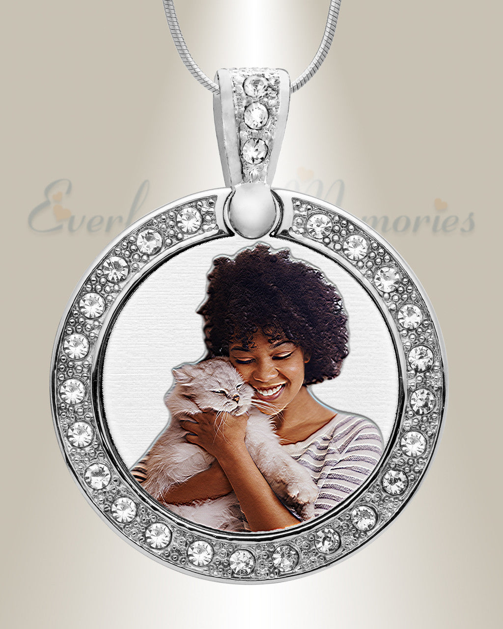 Pet Gem Circle Color Photo Engraved Stainless Keepsake