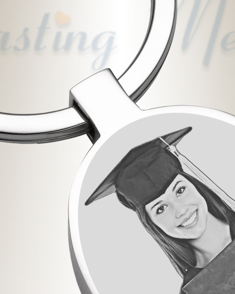 Circles Cremation Stainless Steel Photo Engraved Keychain